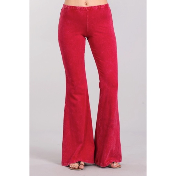 Raspberry Boho Mineral Wash Flared Pants - Picture 2 of 6